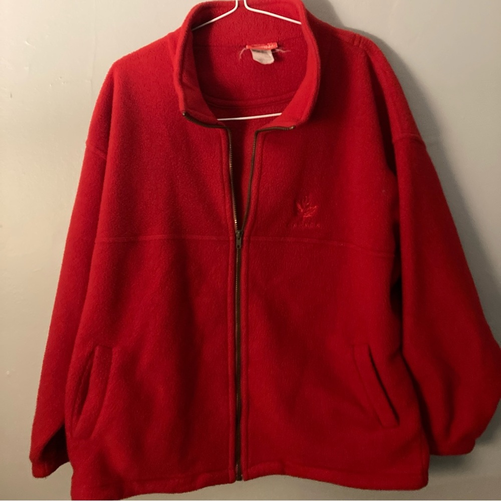 Canadian Geographic red thick fleece zip up sweater size xl